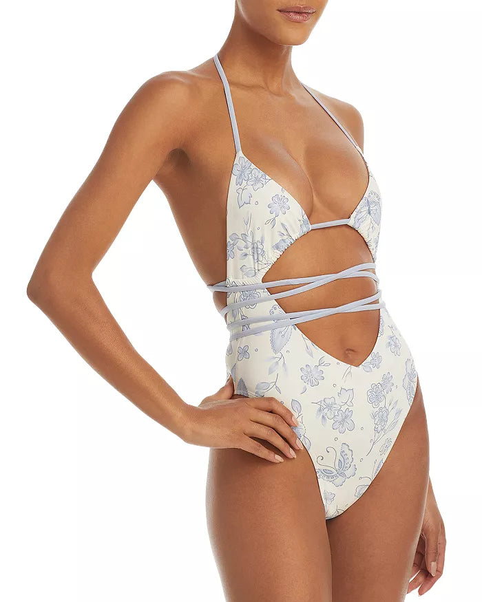 Frankie's Bikinis Sydney Sweeney Gemma Halter Wrap-Around Tie One Piece Swimsuit