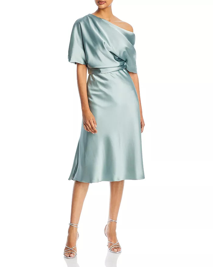 Amsale Draped One Shoulder Midi Dress