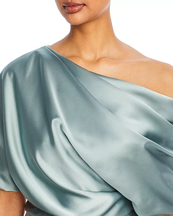Amsale Draped One Shoulder Midi Dress