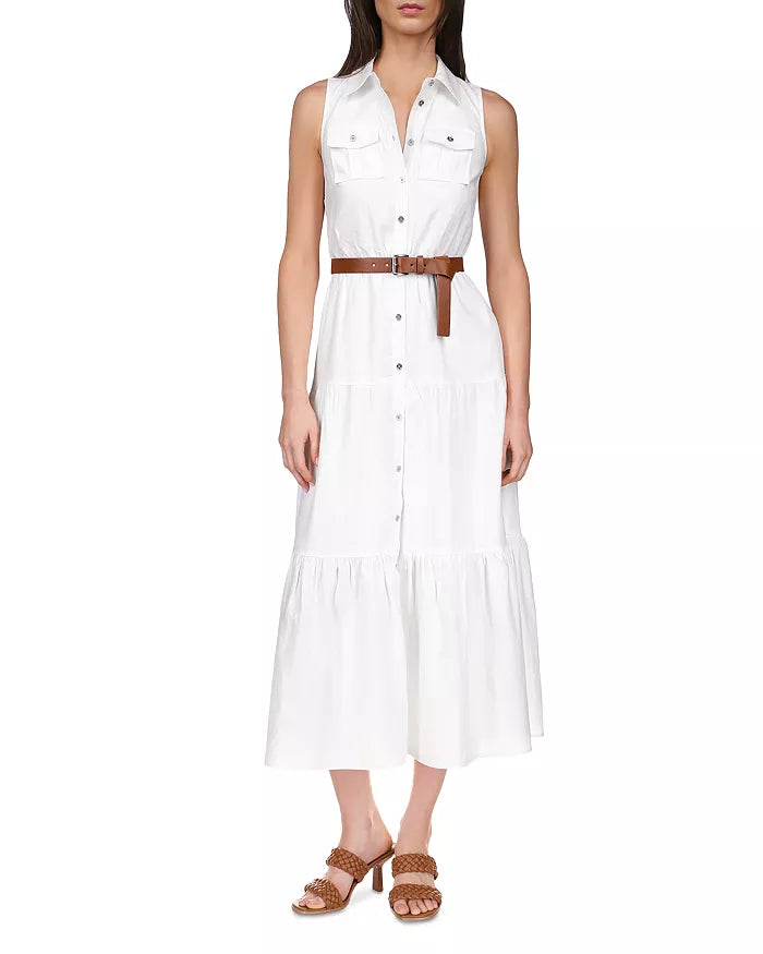 MICHAEL MICHAEL KORS Tiered Button front Belted Dress