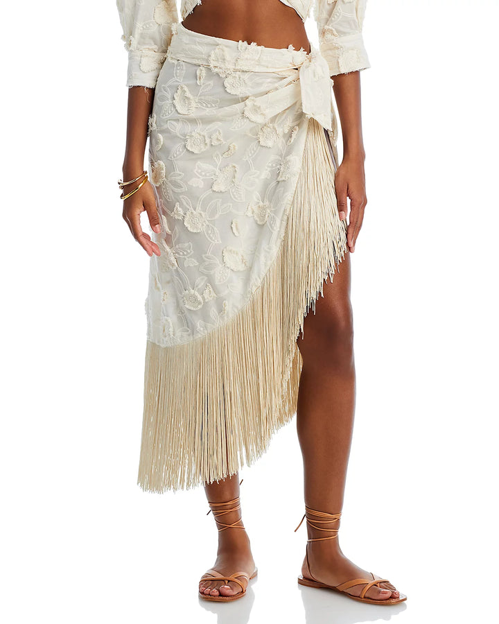 JUST BEE QUEEN Vera Floral Appliqué Fringe Sarong Swim Cover-Up