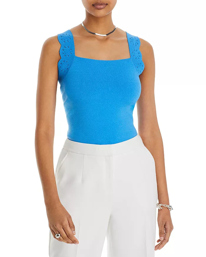 T Tahari Square Neck Sleeveless Ribbed-Knit Top