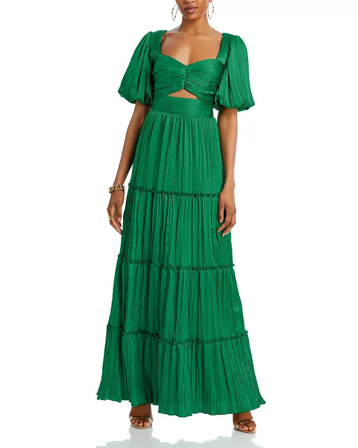 AQUA Pleated Cutout A Line Dress