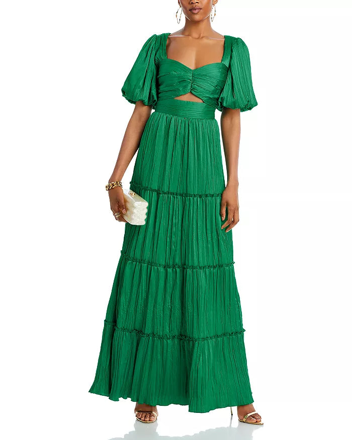 AQUA Pleated Cutout A Line Dress