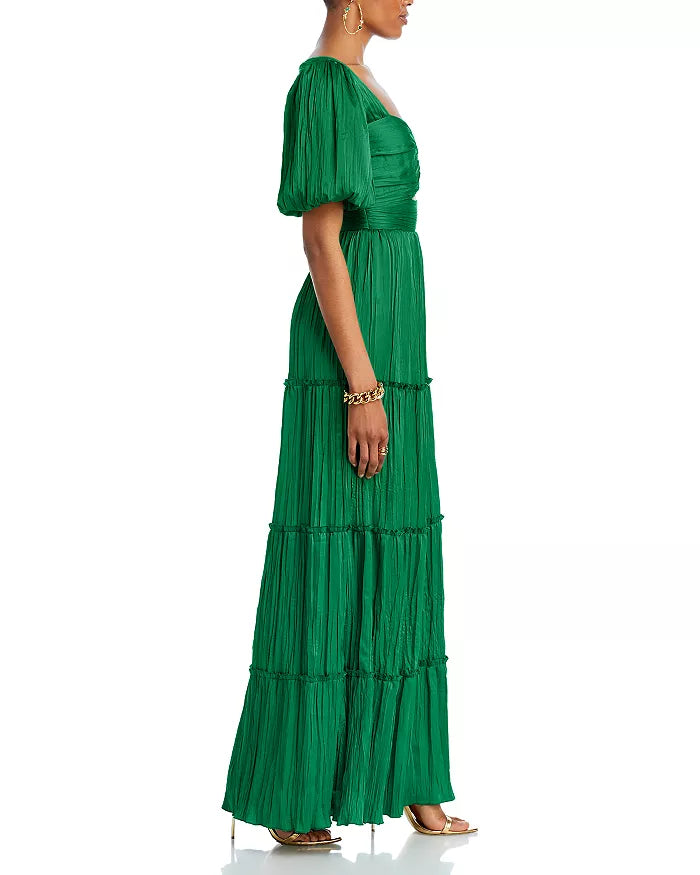 AQUA Pleated Cutout A Line Dress