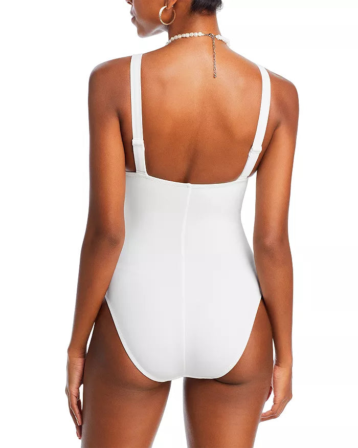 Robin Piccone Ava Plunge Neck Tie-Front One Piece Swimsuit