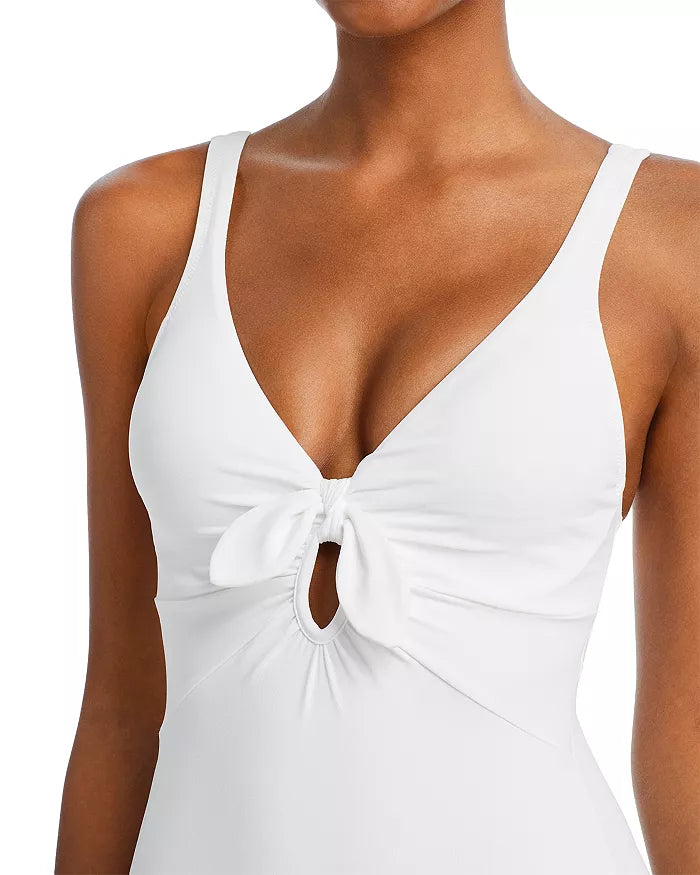 Robin Piccone Ava Plunge Neck Tie-Front One Piece Swimsuit