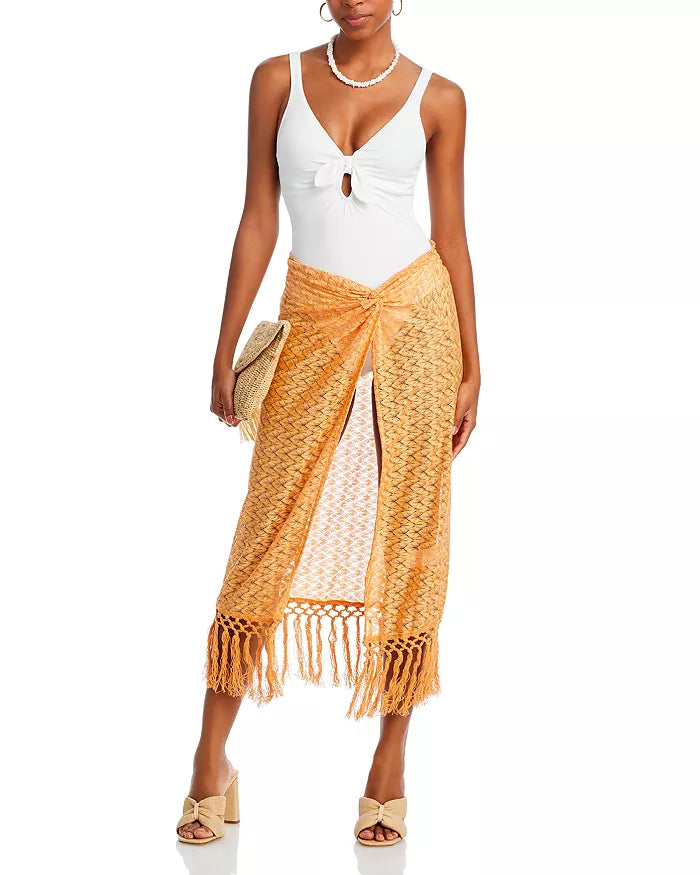 Robin Piccone Ava Plunge Neck Tie-Front One Piece Swimsuit