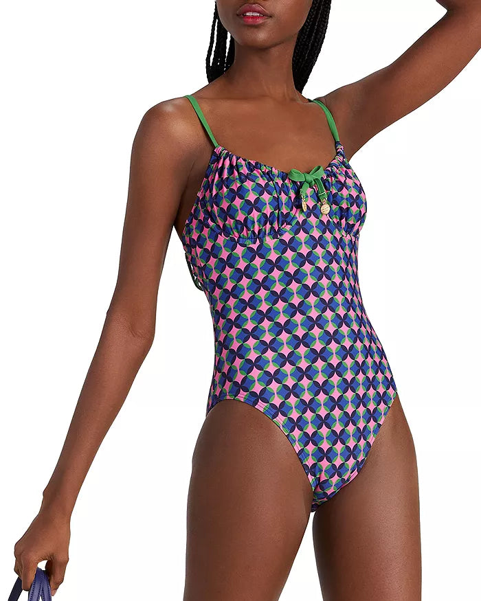 kate spade new york Geo Print Tie Front One Piece Swimsuit