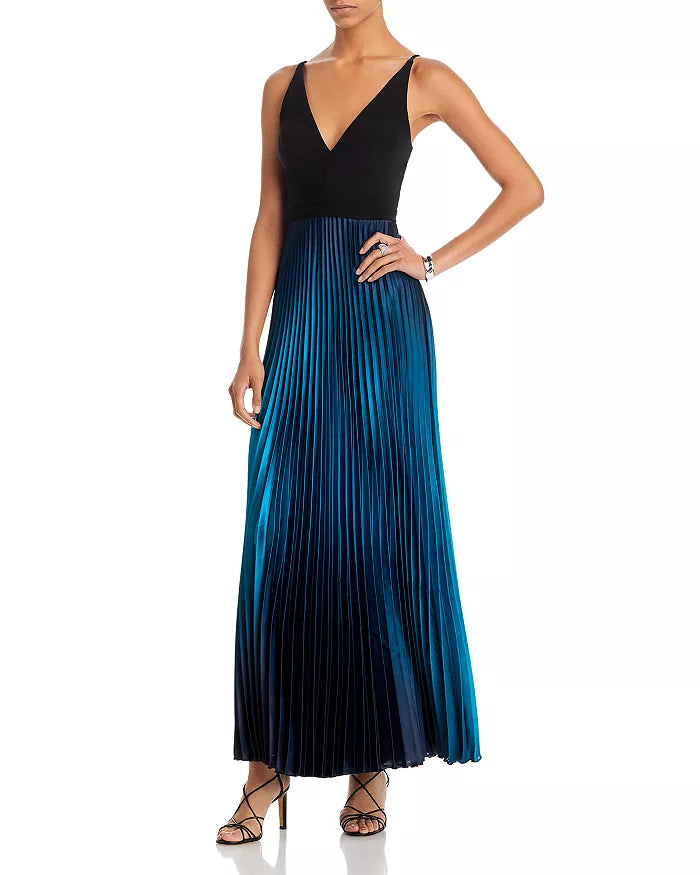 AQUA Pleated Shimmer Gown