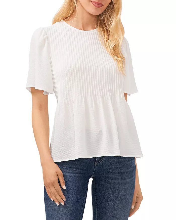 CeCe Pleated Flared Hem Top