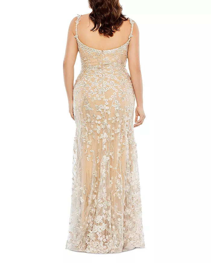 Mac Duggal Plus Crystal Embellished Embroidered Floral Gown