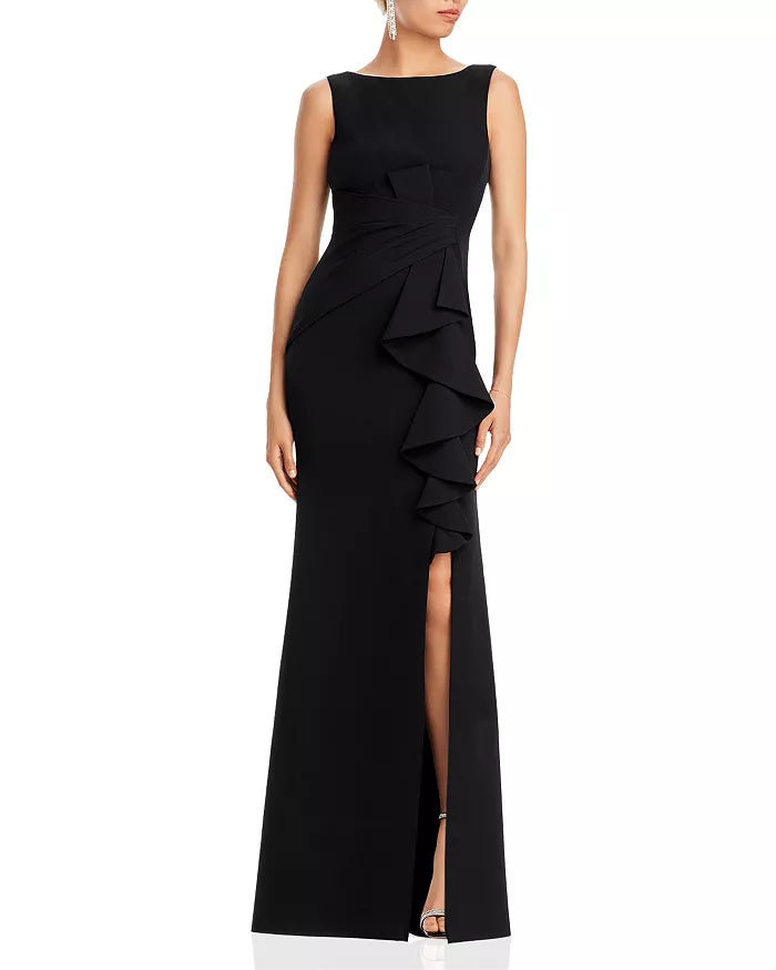 Eliza J Sleeveless Cascading-Ruffle Gown