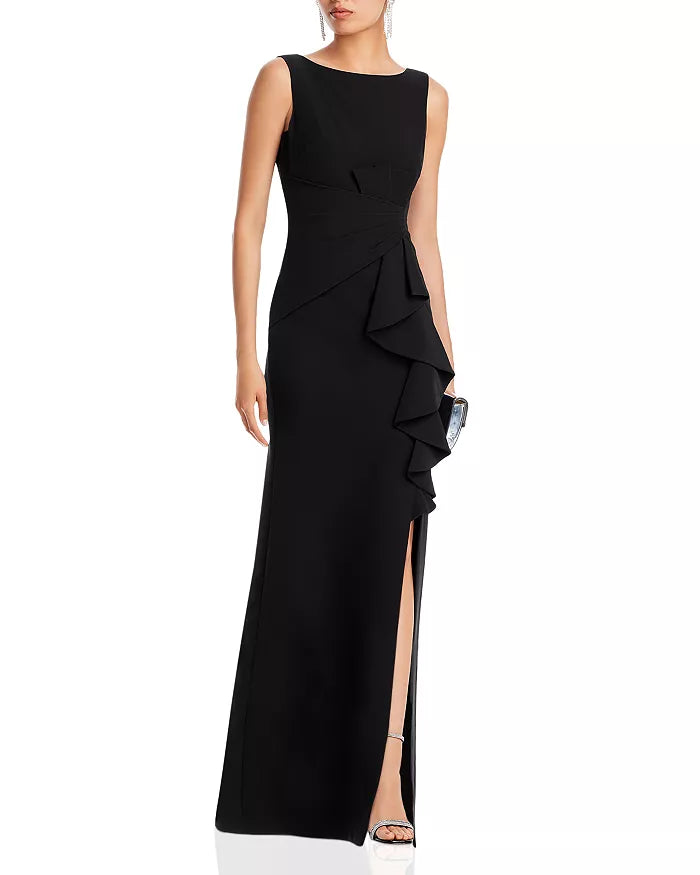 Eliza J Sleeveless Cascading-Ruffle Gown