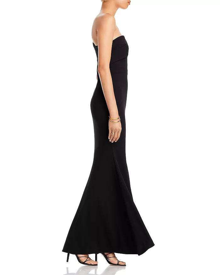 AQUA Scuba Crepe Off-the-Shoulder Gown