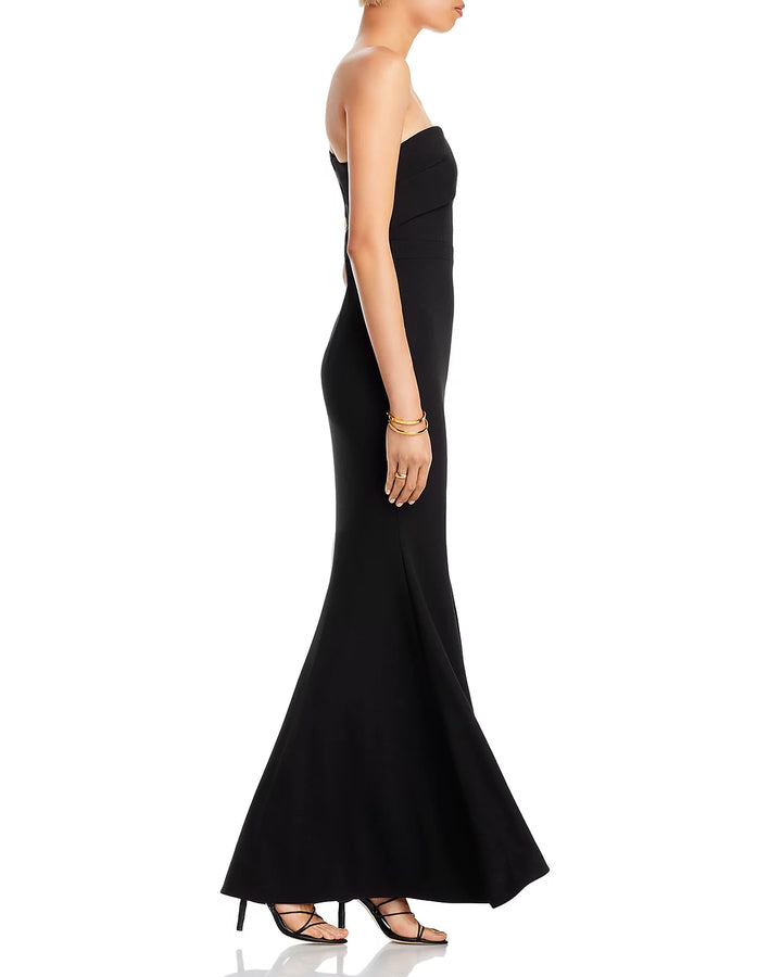 AQUA Scuba Crepe Off-the-Shoulder Gown