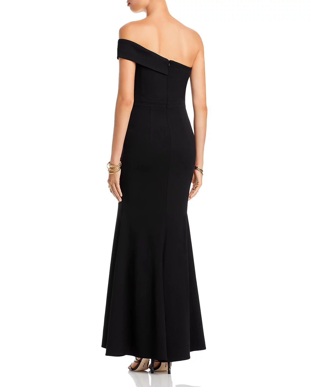 AQUA Scuba Crepe Off-the-Shoulder Gown