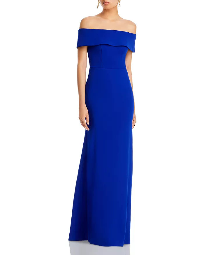 AQUA Off-the-Shoulder Scuba Crepe Gown