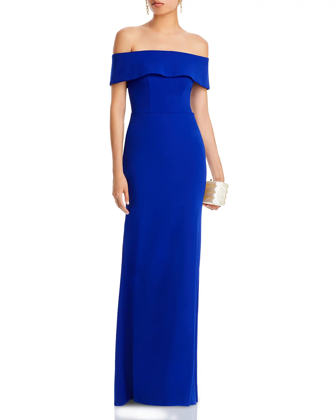 AQUA Off-the-Shoulder Scuba Crepe Gown