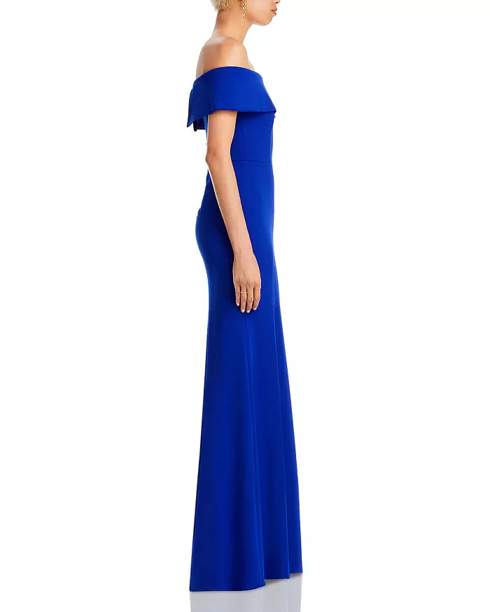 AQUA Off-the-Shoulder Scuba Crepe Gown