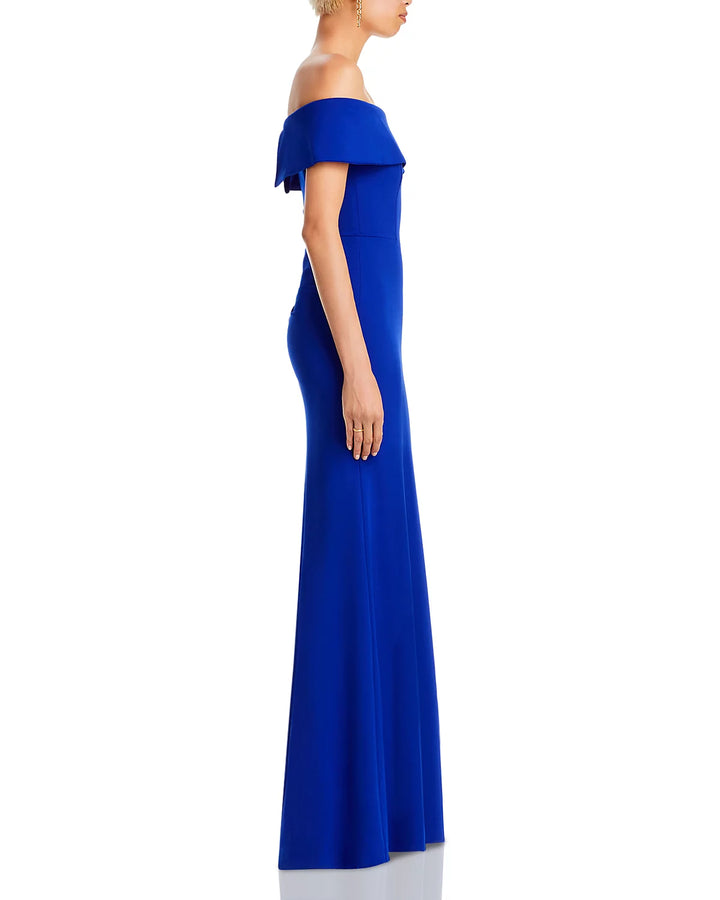AQUA Off-the-Shoulder Scuba Crepe Gown