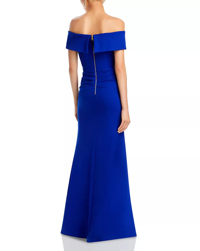 AQUA Off-the-Shoulder Scuba Crepe Gown