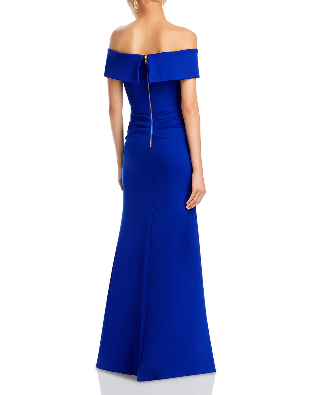AQUA Off-the-Shoulder Scuba Crepe Gown