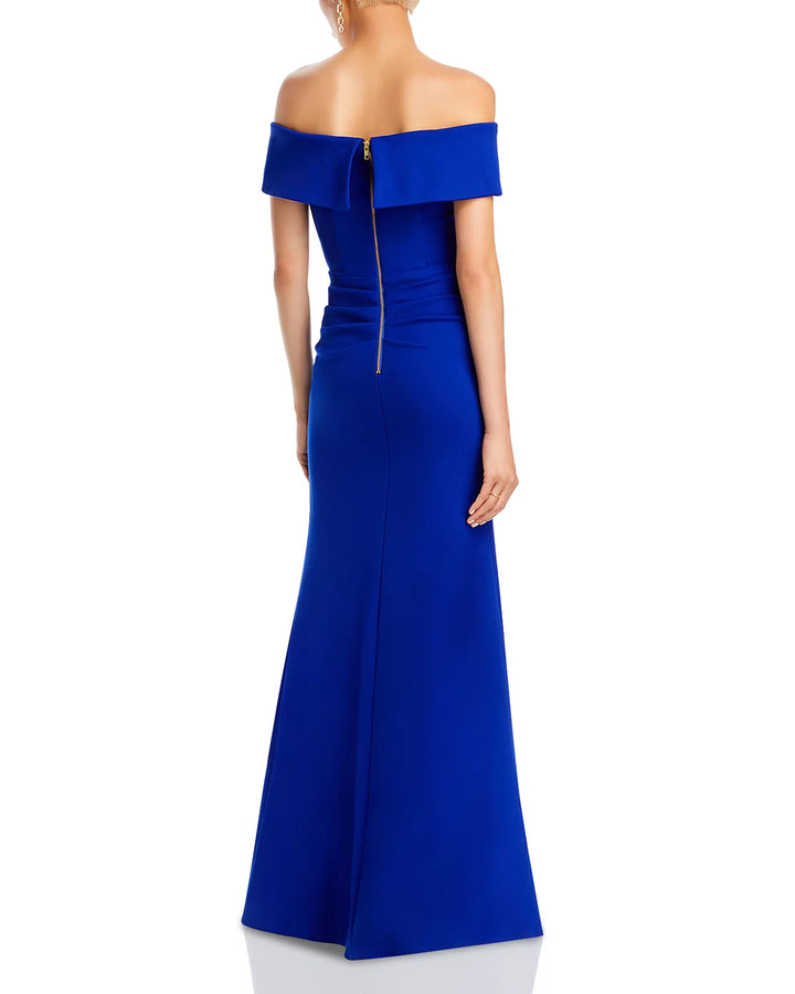 AQUA Off-the-Shoulder Scuba Crepe Gown