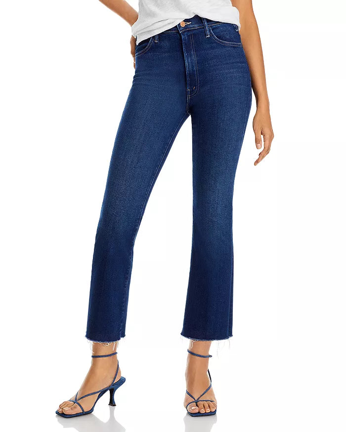 MOTHER The Hustler High Rise Frayed Flare Leg Ankle Jeans