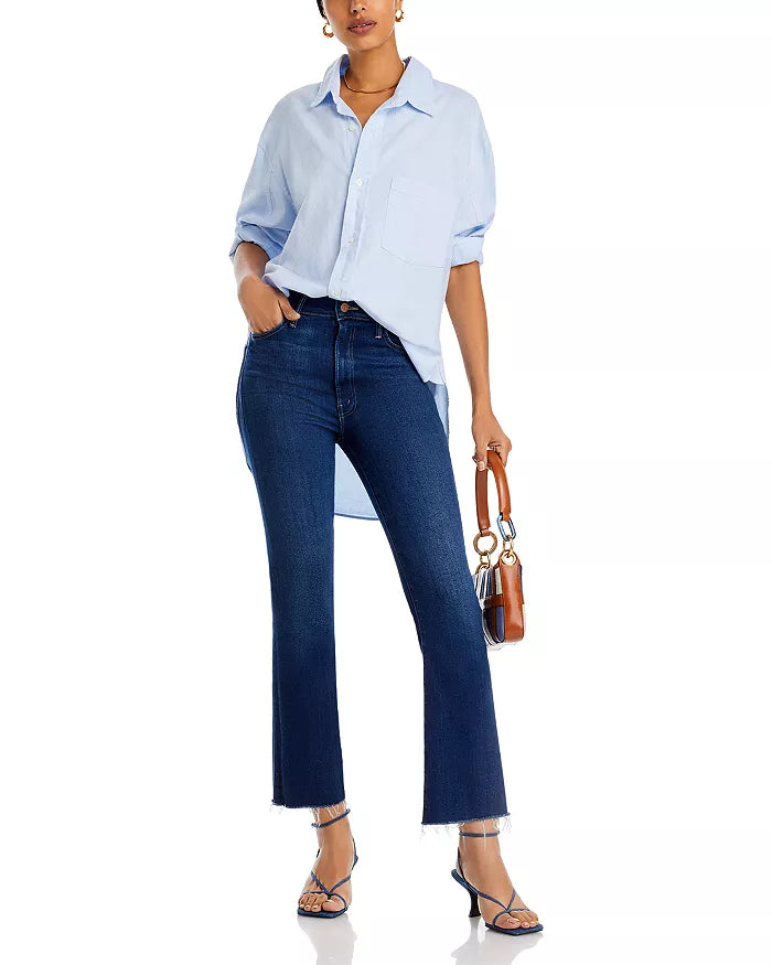 MOTHER The Hustler High Rise Frayed Flare Leg Ankle Jeans