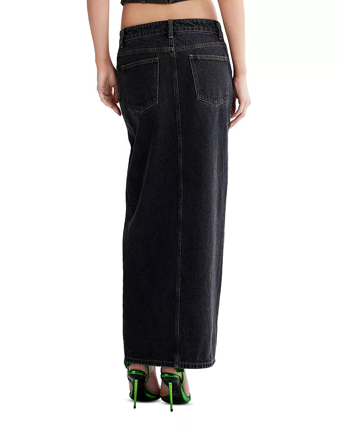 Lioness Barbie Split Maxi Denim Skirt in Charcoal