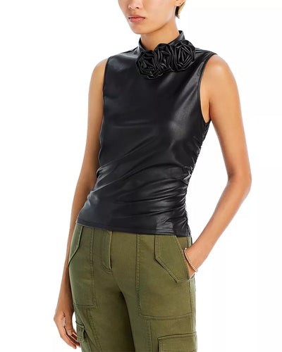 WAYF Josie Faux Leather Mock Neck Top