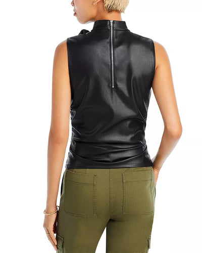 WAYF Josie Faux Leather Mock Neck Top