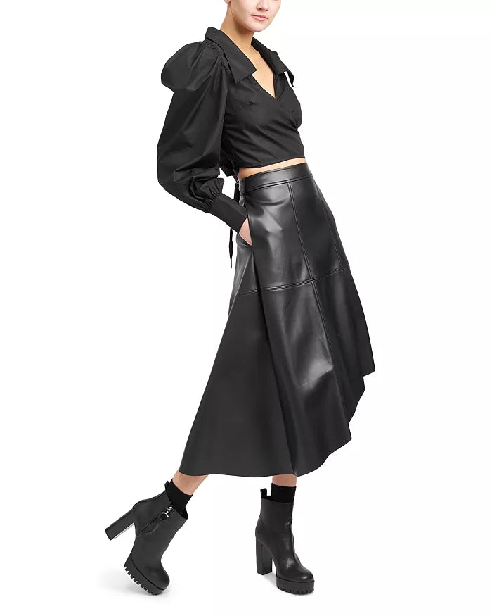 En Saison Faux Leather Asymmetric Midi Skirt