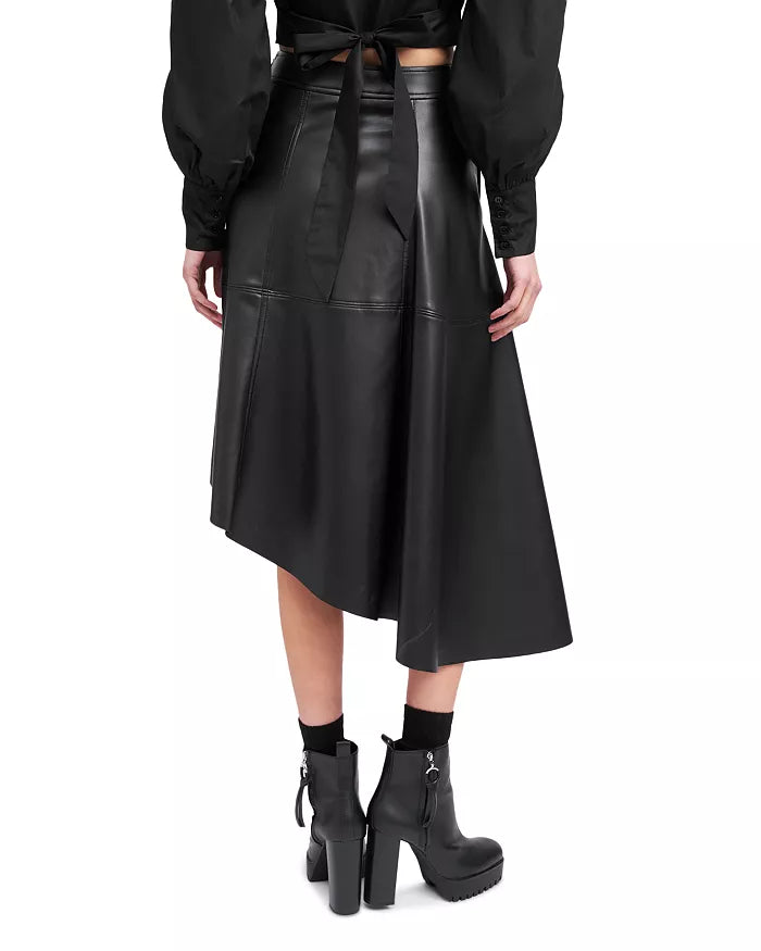 En Saison Faux Leather Asymmetric Midi Skirt