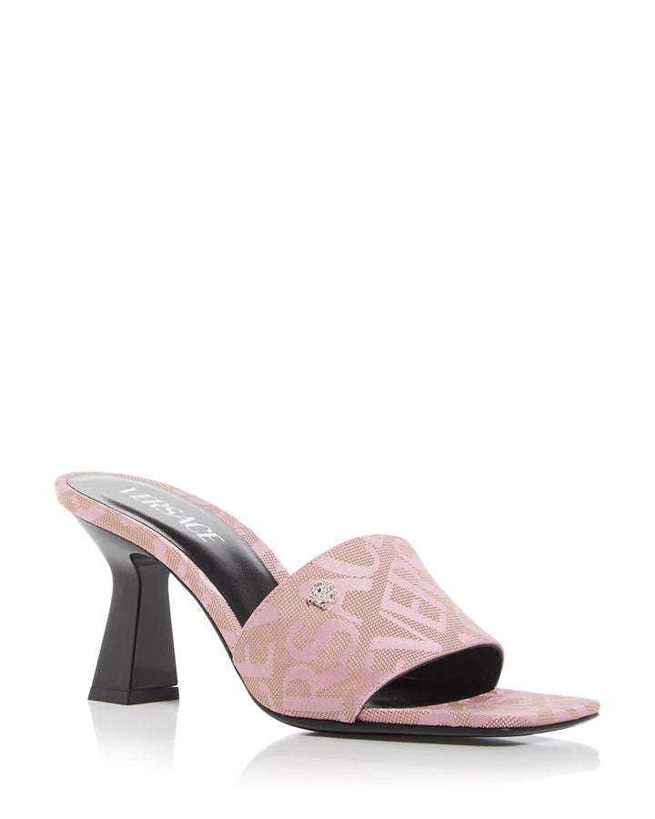 Versace Logo Flare Heel Mule Sandals