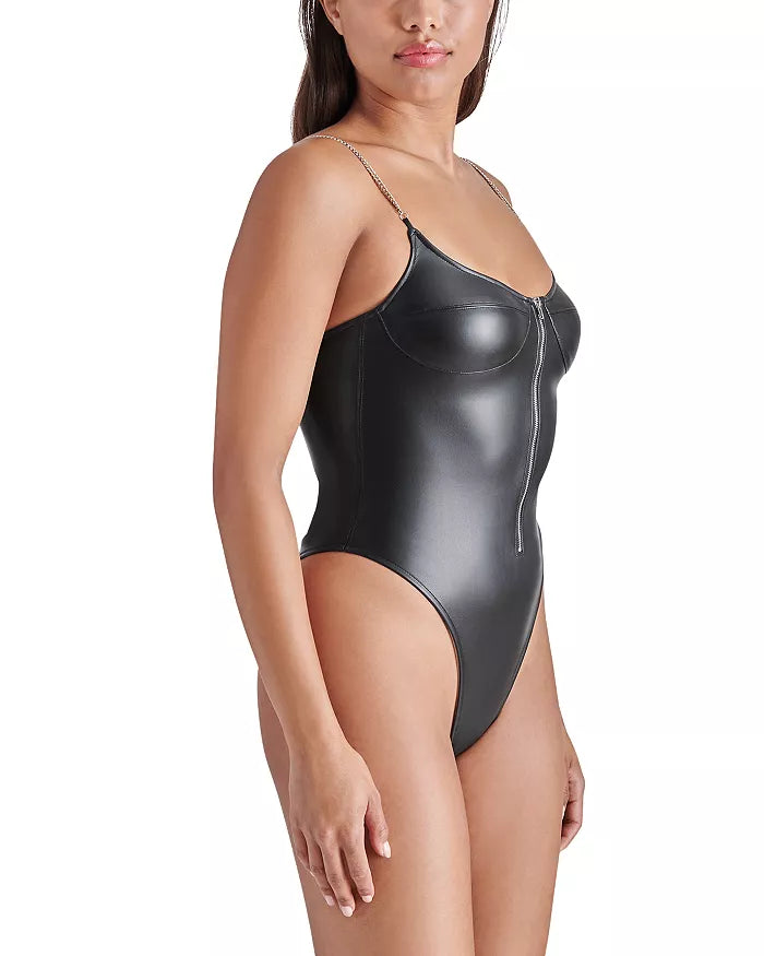 STEVE MADDEN Haven Faux Leather Chain Strap Bodysuit