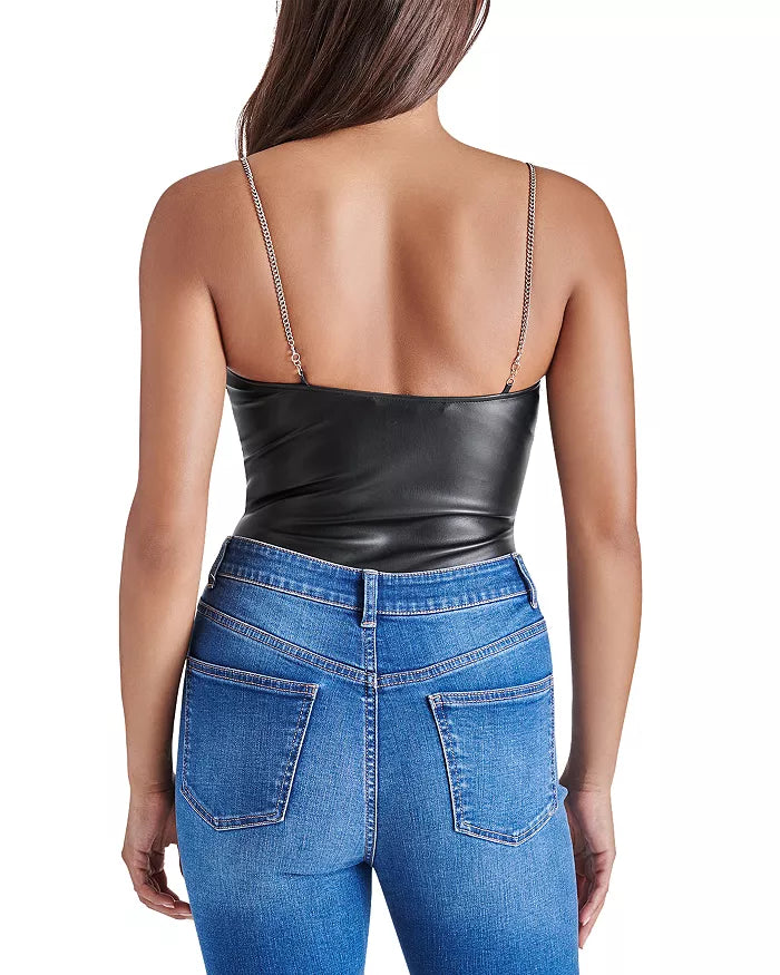 STEVE MADDEN Haven Faux Leather Chain Strap Bodysuit