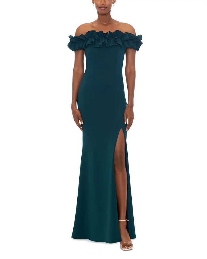 AQUA Ruffled Off The Shoulder Formal Dress