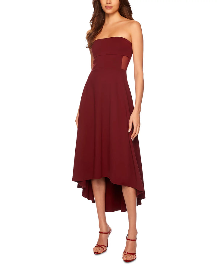 Susana Monaco Mesh Trim High Low Strapless Dress