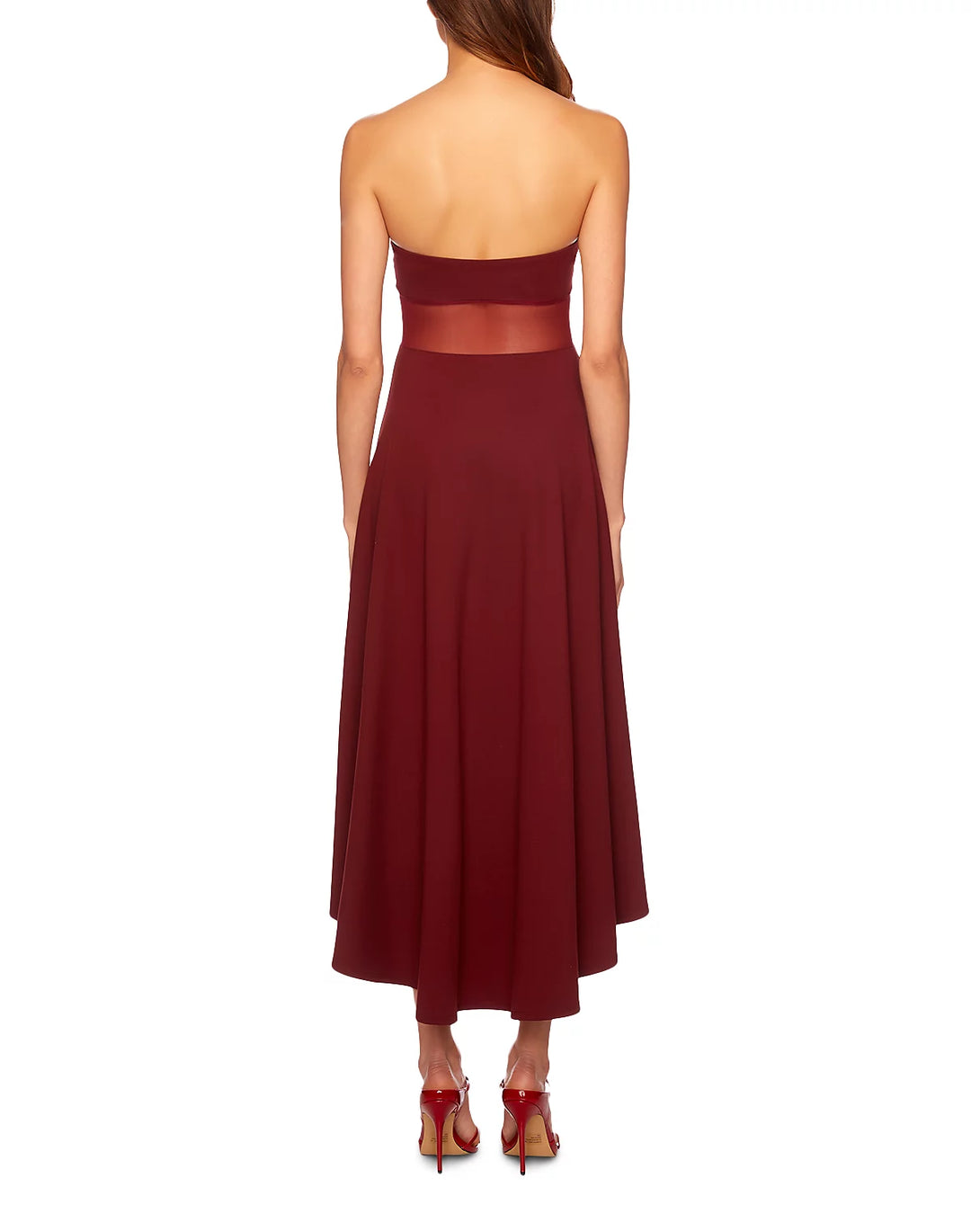 Susana Monaco Mesh Trim High Low Strapless Dress