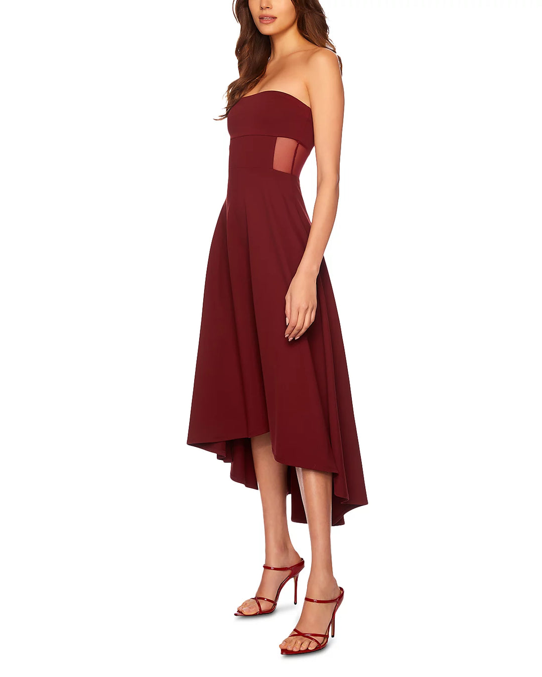 Susana Monaco Mesh Trim High Low Strapless Dress