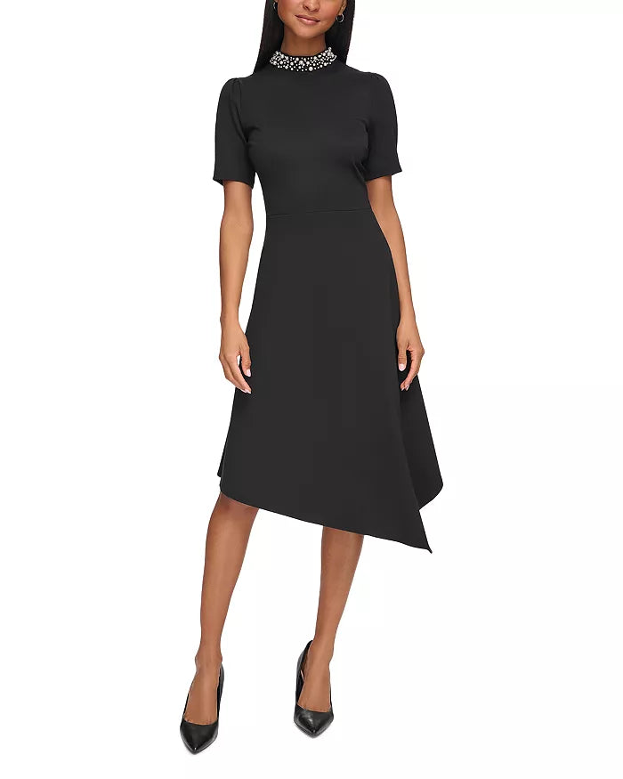 Karl Lagerfeld Paris Embellished Mock Neck Midi Dress