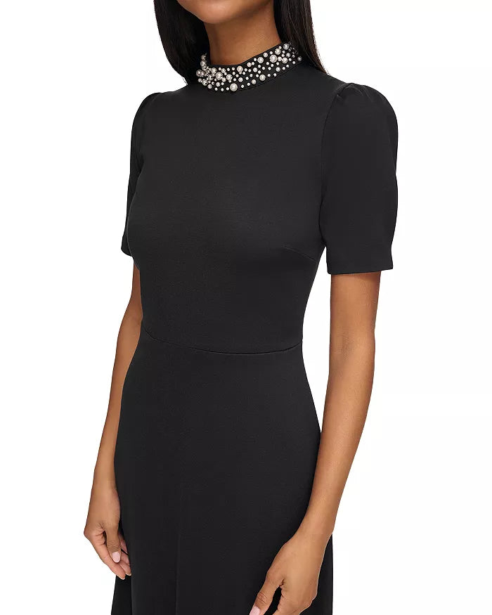 Karl Lagerfeld Paris Embellished Mock Neck Midi Dress