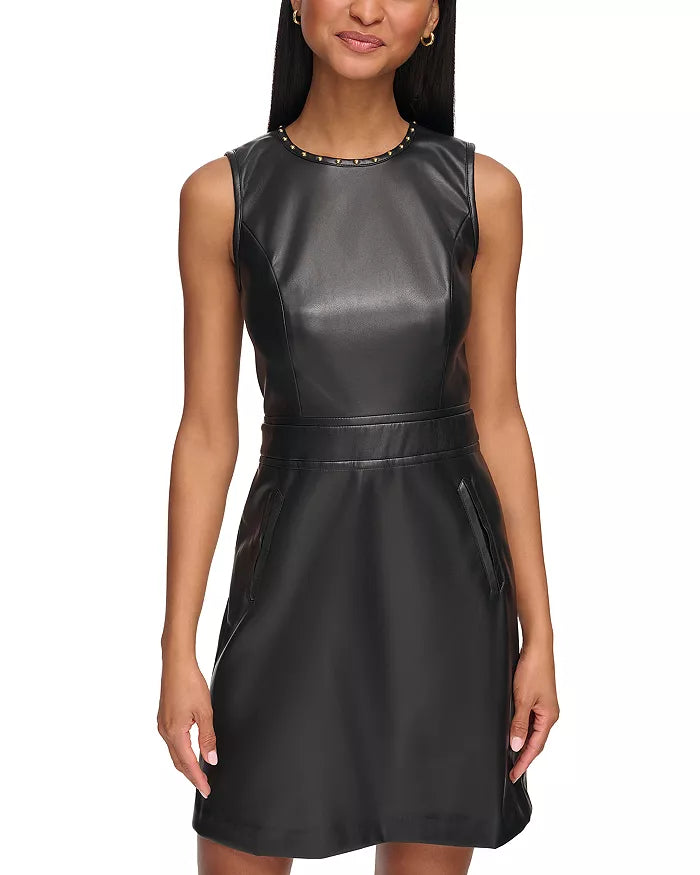 Karl Lagerfeld Paris Studded Faux Leather Sheath Dress