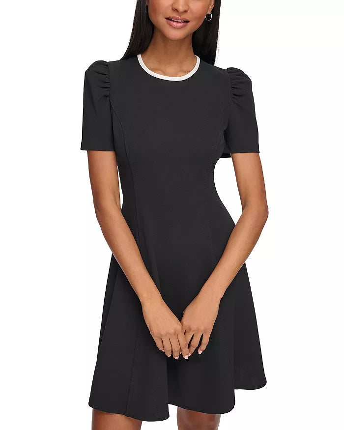 KARL LAGERFELD PARIS Short Puff Sleeve Scuba Crepe Dress