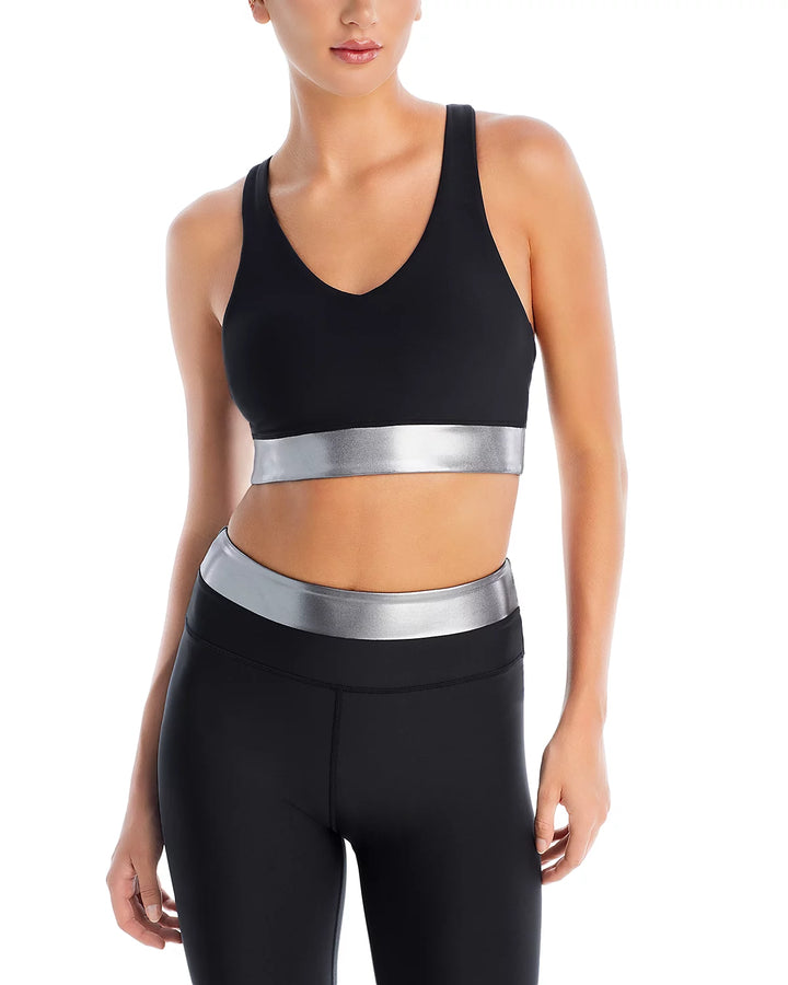 AQUA Athletic V Neck Metallic Band Bra