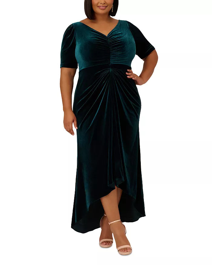 Adrianna Papell Plus Size Ruched Velvet High Low Gown