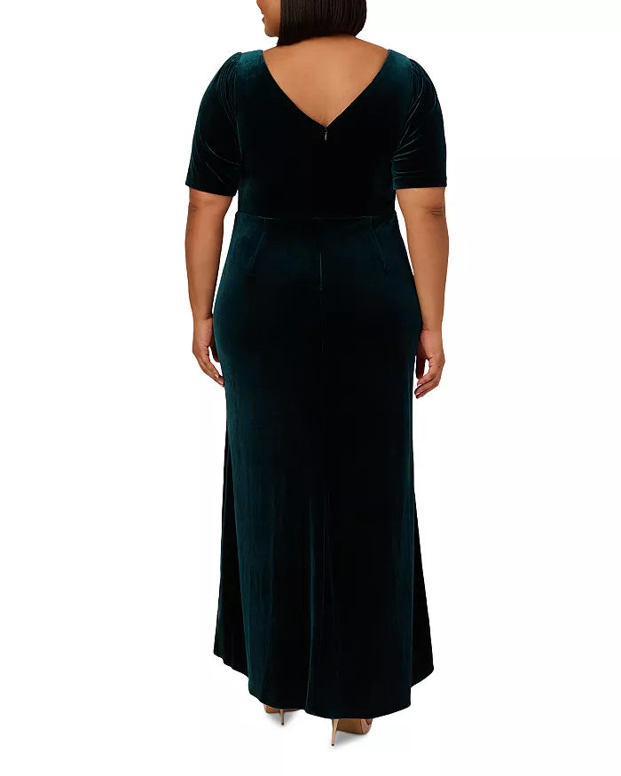 Adrianna Papell Plus Size Ruched Velvet High Low Gown