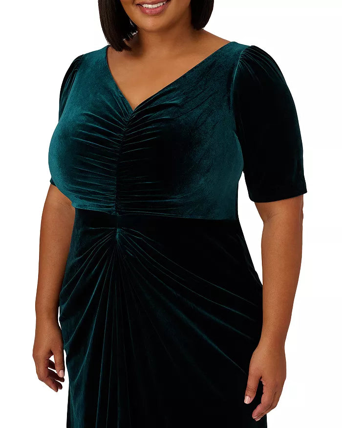 Adrianna Papell Plus Size Ruched Velvet High Low Gown